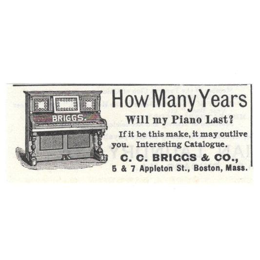C.C.  Briggs & Co Pianos Boston MA c1890 Victorian Ad AE8-CH11