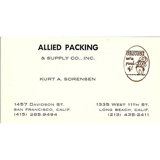 Allied Packing & Supply Co Kurt A Sorensen Long Beach CA Business Card SB4-B6