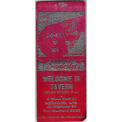 Welcome In Tavern Helen Stock Medford WI Vintage Matchbook Cover SF3-Y5