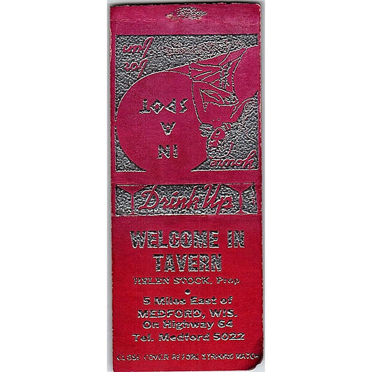 Welcome In Tavern Helen Stock Medford WI Vintage Matchbook Cover SF3-Y5