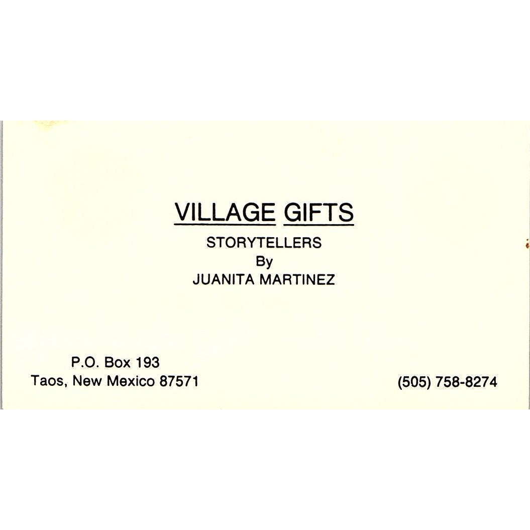 Village Gifts Storytellers by Juanita Martinez Taos NM Vtg Business Card SD9-B14