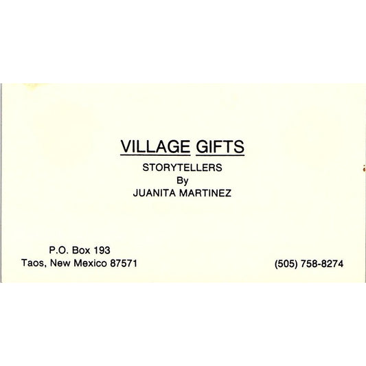 Village Gifts Storytellers by Juanita Martinez Taos NM Vtg Business Card SD9-B14