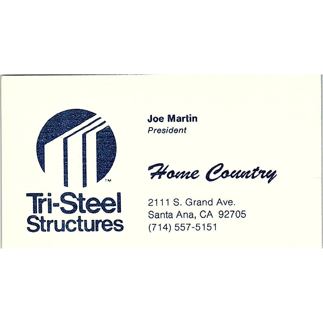 Joe Martin Tri-Steel Structures Santa Ana CA Vintage Business Card SC9-B12