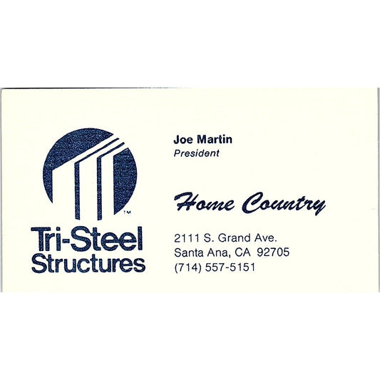 Joe Martin Tri-Steel Structures Santa Ana CA Vintage Business Card SC9-B12