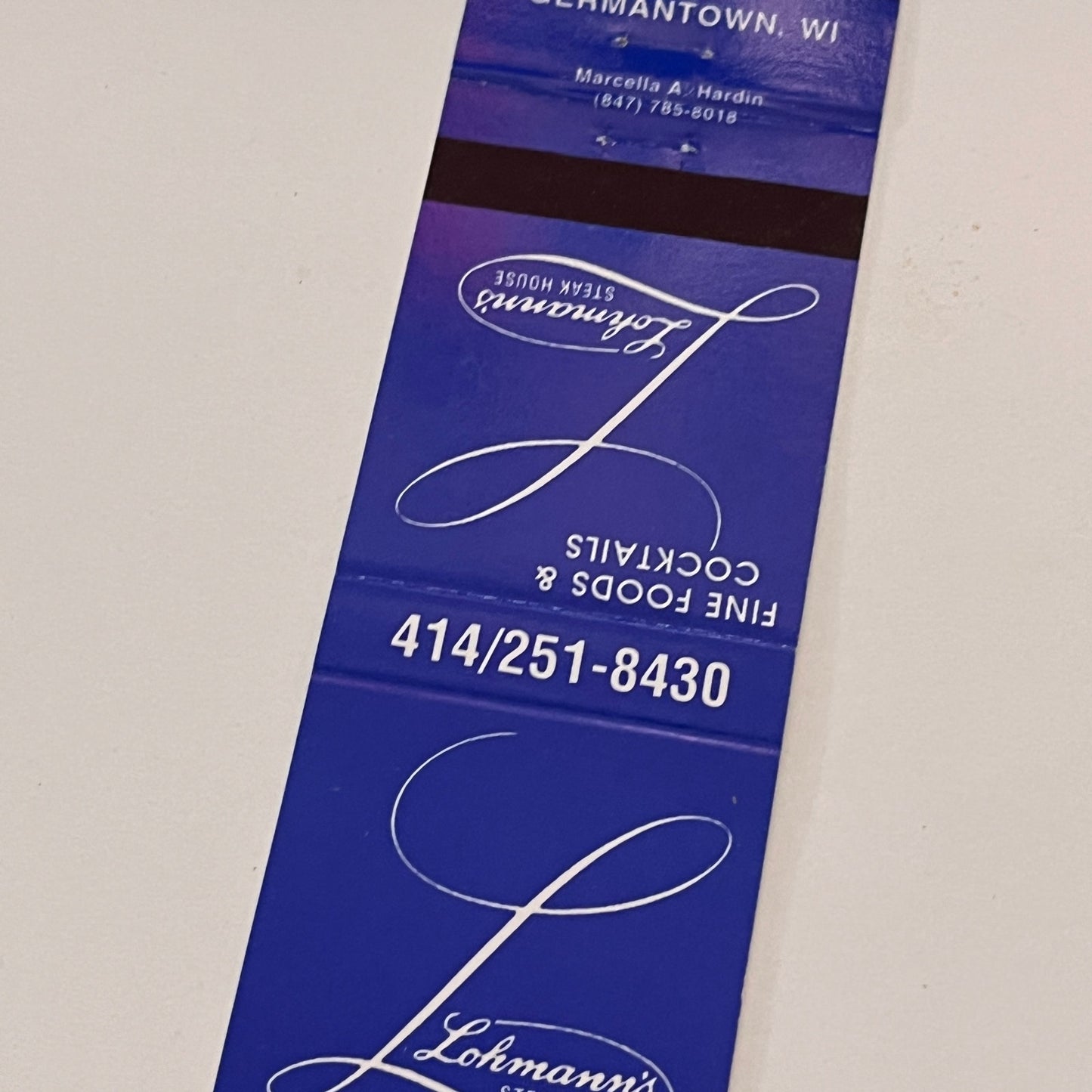 Lehmann's Steak House Germantown WI Vintage Matchbook Cover TB6-MB2-2