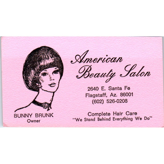 American Beauty Salon Bunny Brunk Flagstaff AZ Vintage Business Card SD8-B10