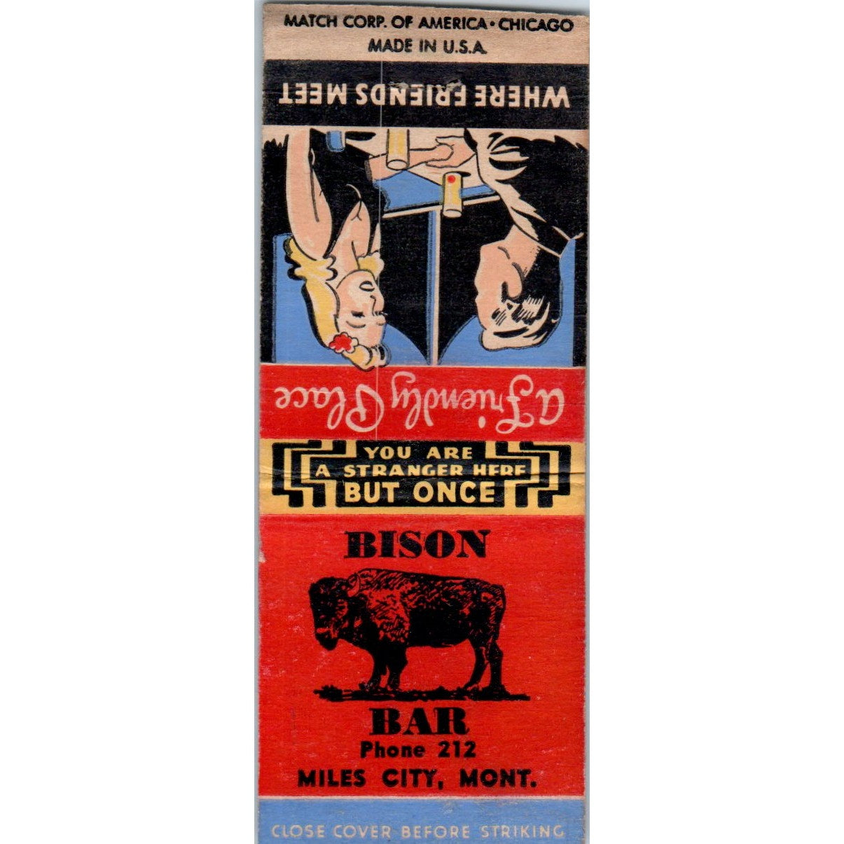 Bison Bar Miles City Montana Vintage Matchbook Cover SD2-Y8
