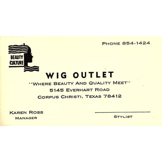 Karen Ross Wig Outlet Corpus Christi Vintage Business Card SE5-B3