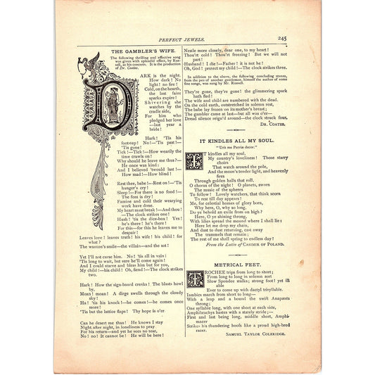 The Gambler's Wife - Dr. Coates, Metrical Feet - Coleridge 1884 Poem TA5-CJ-2
