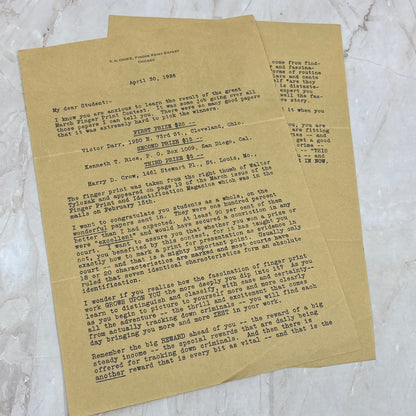 1926 T.J. Cooke Finger Print Expert Chicago Sales Letter AE4