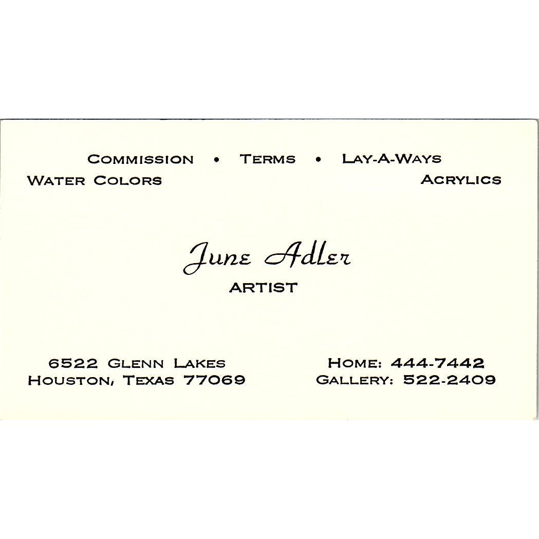 June Adler Artist Houston Texas Vintage Business Card SE3-B11