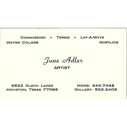 June Adler Artist Houston Texas Vintage Business Card SE3-B11