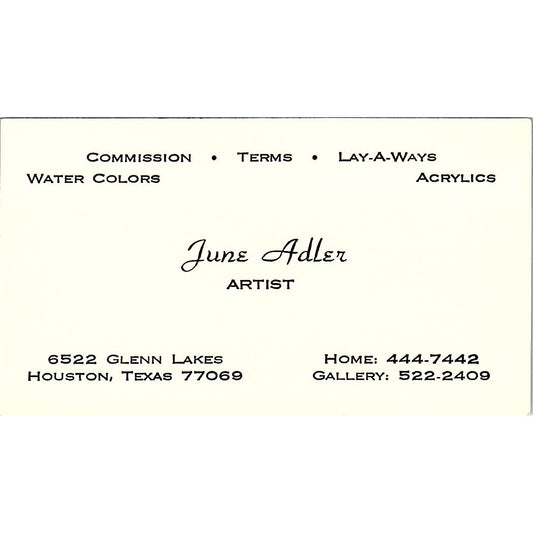 June Adler Artist Houston Texas Vintage Business Card SE3-B11