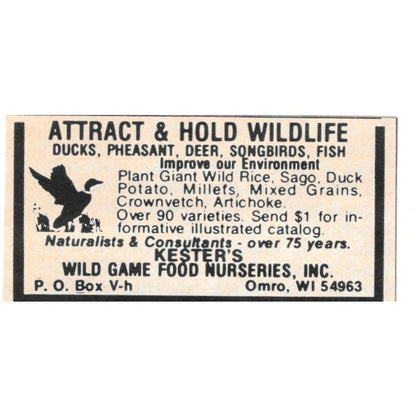 Kester's Wild Game Food Nurseries Inc Omro WI 1977 Ad AF6-S1