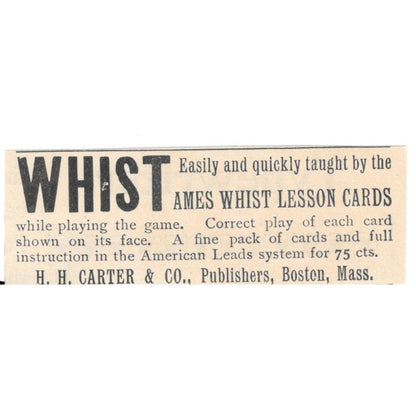 Ames Whist Lessons H.H Carter & Co Boston MA 1892 Magazine Ad AB6-S1