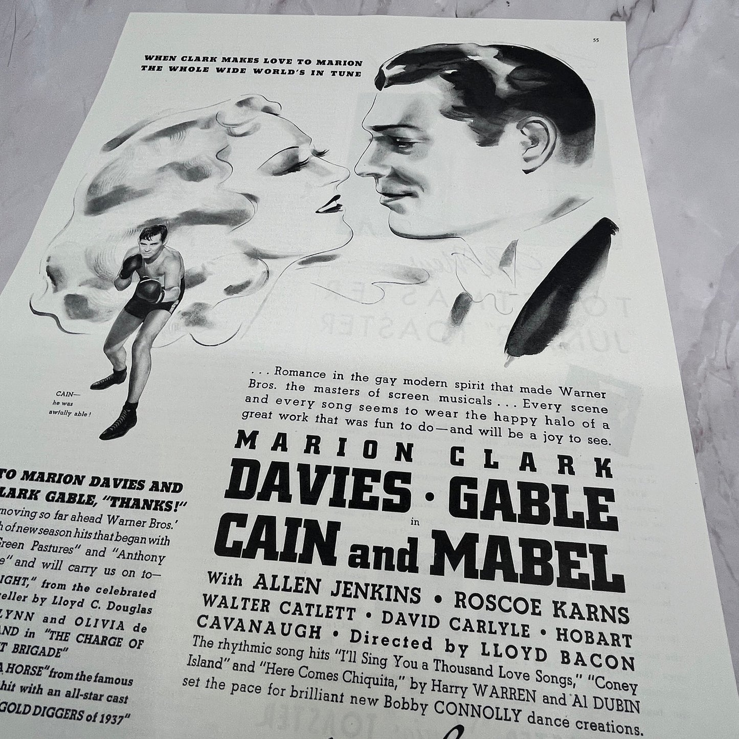 Cain and Mabel Motion Picture Clark Gable Marion Davies Vintage Ad 10x13 V17