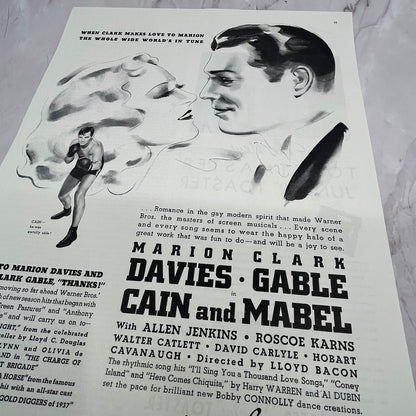 Cain and Mabel Motion Picture Clark Gable Marion Davies Vintage Ad 10x13 V17