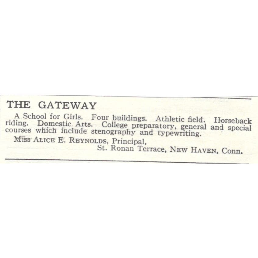 The Gateway Girls School New Haven CT Alice E. Reynolds c1918 Ad AE5-SA10