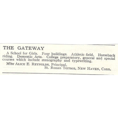 The Gateway Girls School New Haven CT Alice E. Reynolds c1918 Ad AE5-SA10