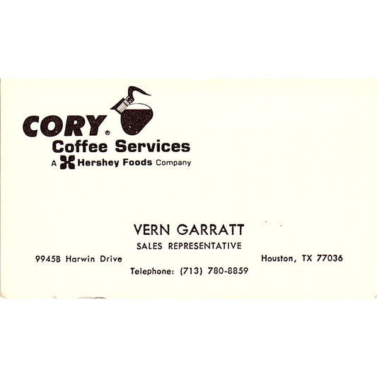 Vern Garratt Cory Coffee Services Houston Vintage Business Card SD9-B6