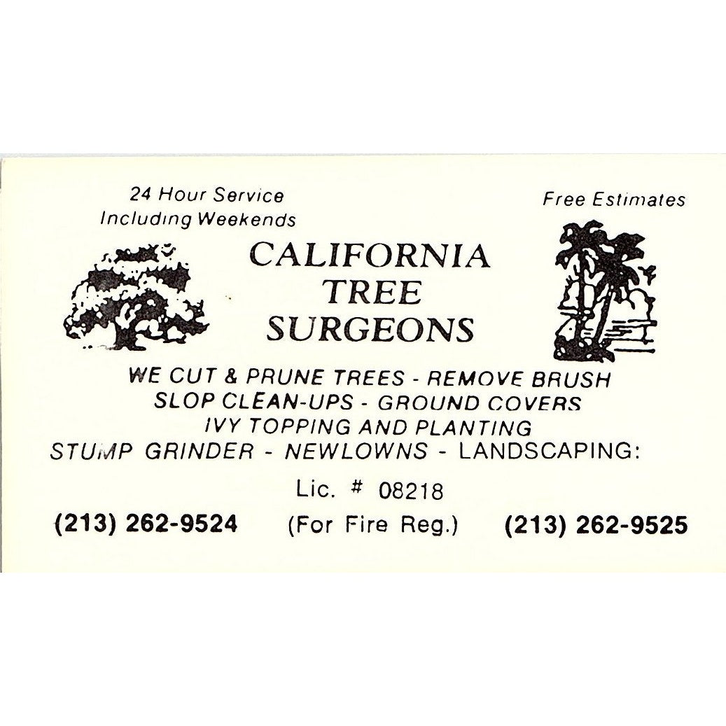 California Tree Surgeons Long Beach Vintage Business Card SC9-B7