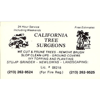 California Tree Surgeons Long Beach Vintage Business Card SC9-B7