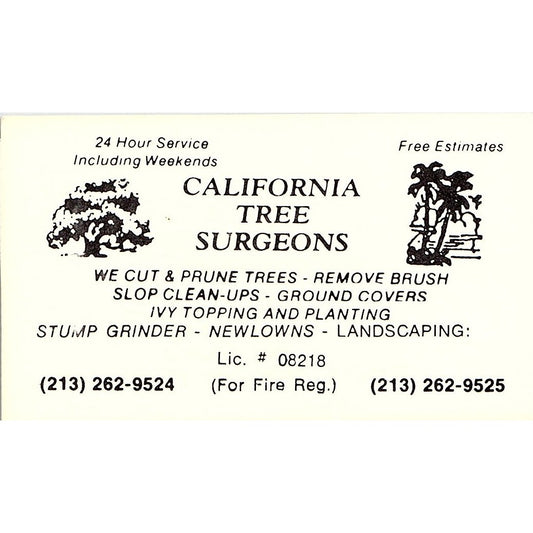 California Tree Surgeons Long Beach Vintage Business Card SC9-B7