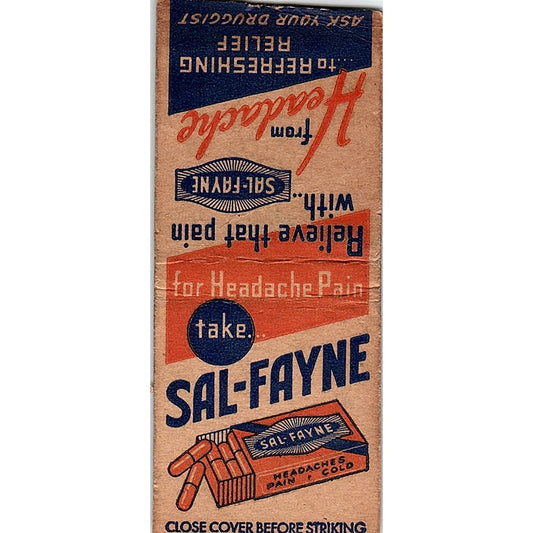 Sal-Fayne Headache Relief Vintage Matchbook Cover SC7-Y7