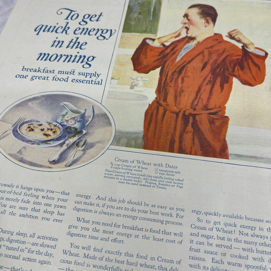 1924 Cream of Wheat with Dates Recipe 10x13 Magazine Advertisement FL6-7