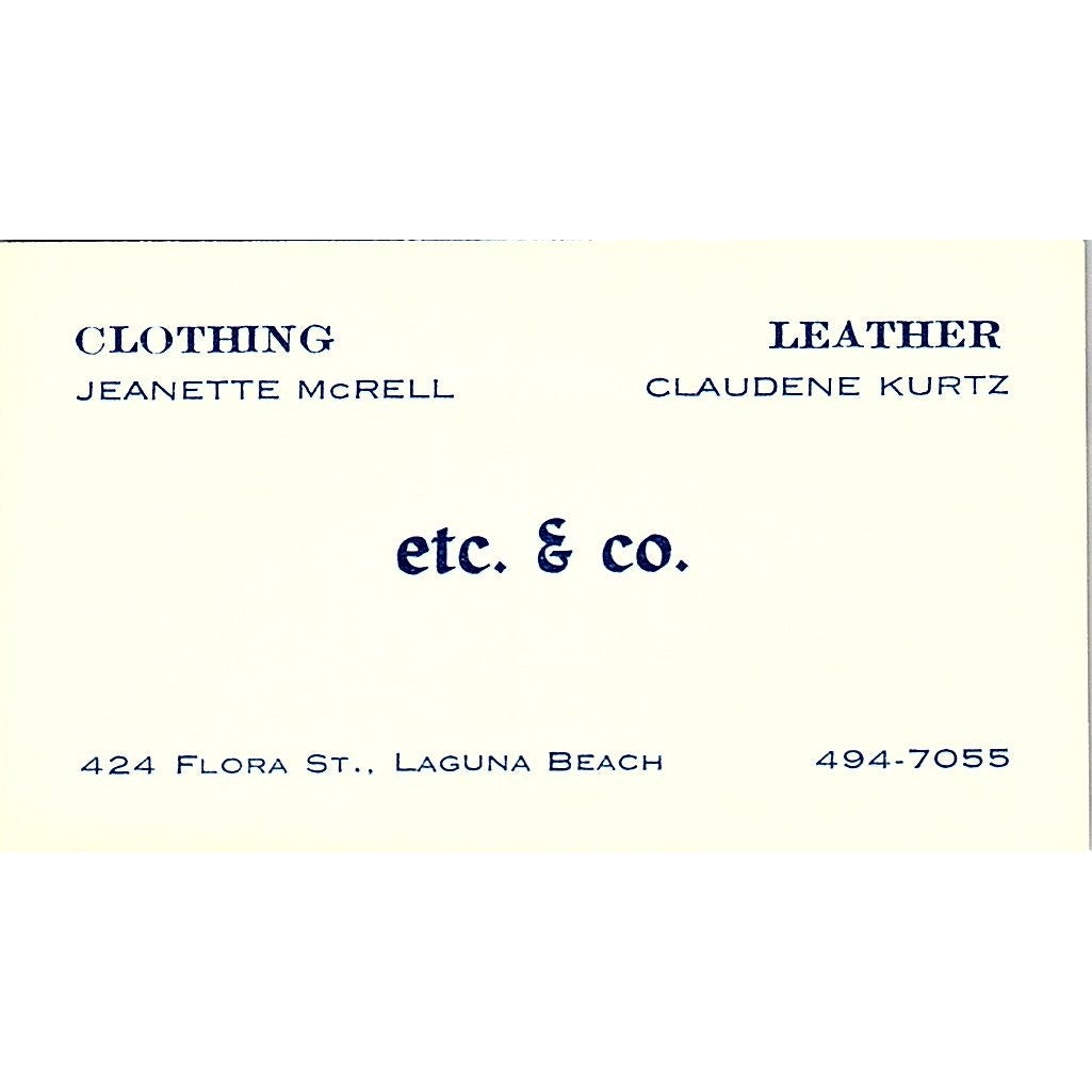 Etc & Co Clothing Leather McRell Kurtz Laguna Beach Vintage Business Card SE5-B4