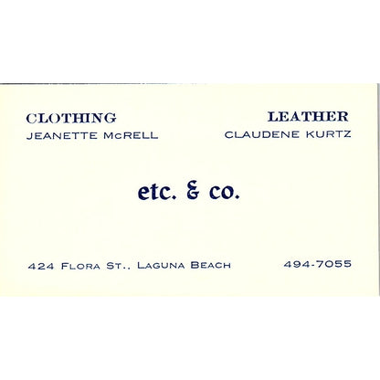 Etc & Co Clothing Leather McRell Kurtz Laguna Beach Vintage Business Card SE5-B4