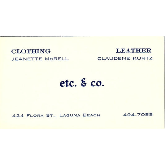 Etc & Co Clothing Leather McRell Kurtz Laguna Beach Vintage Business Card SE5-B4
