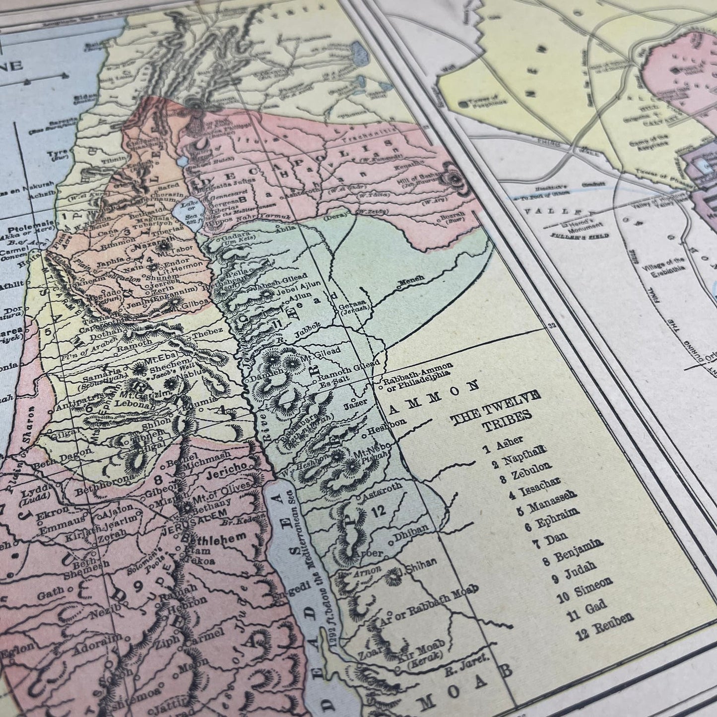 1899 Map of Jerusalem and Palestine 10x13 Original Tinted Map Engraving FL6-8