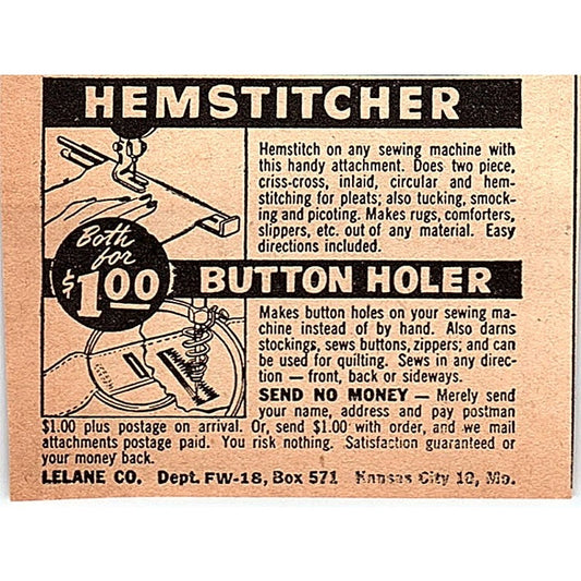 Hemstitcher, Buttonholer - Lelane Co Kansas City MO 1948 Ad AF8-S2