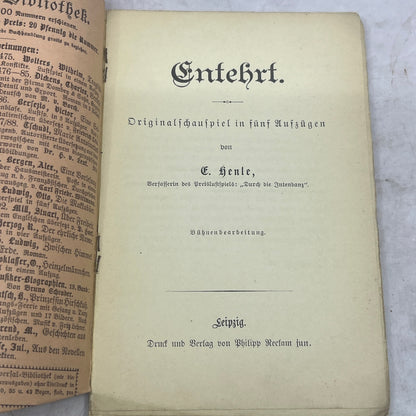 c1900 Universal Bibliothek - Dishonored Original play E Henle German Book TJ6-OB