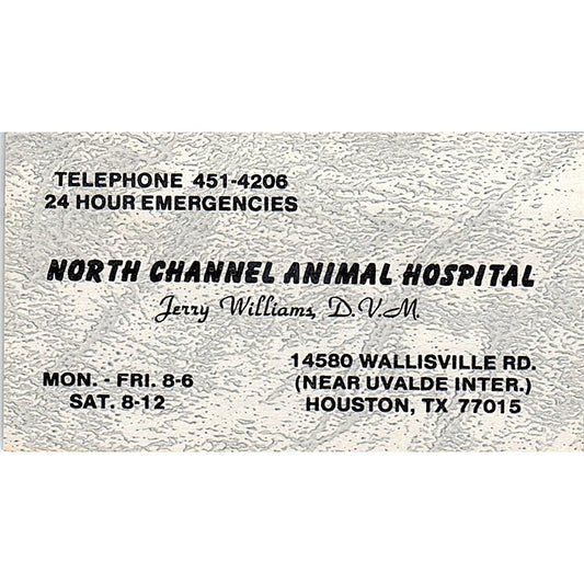 Jerry Williams DVM North Channel Animal Hospital Houston Business Card SE5-B3