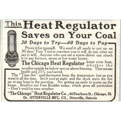 Chicago Heat Regulator Co c1905 Original Magazine Advertisement AE7-A3