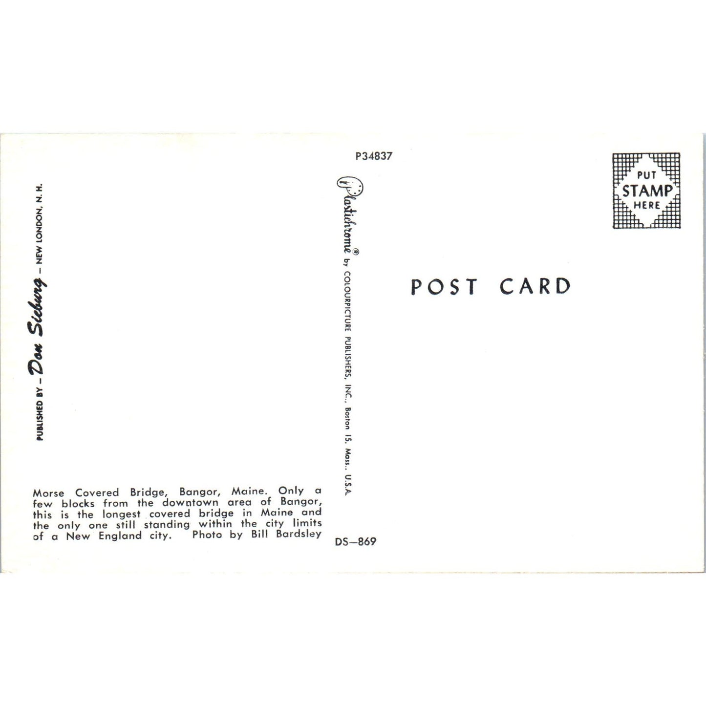 Morse Covered Bridge Bangor Maine Covered Bridge Postcard PB11