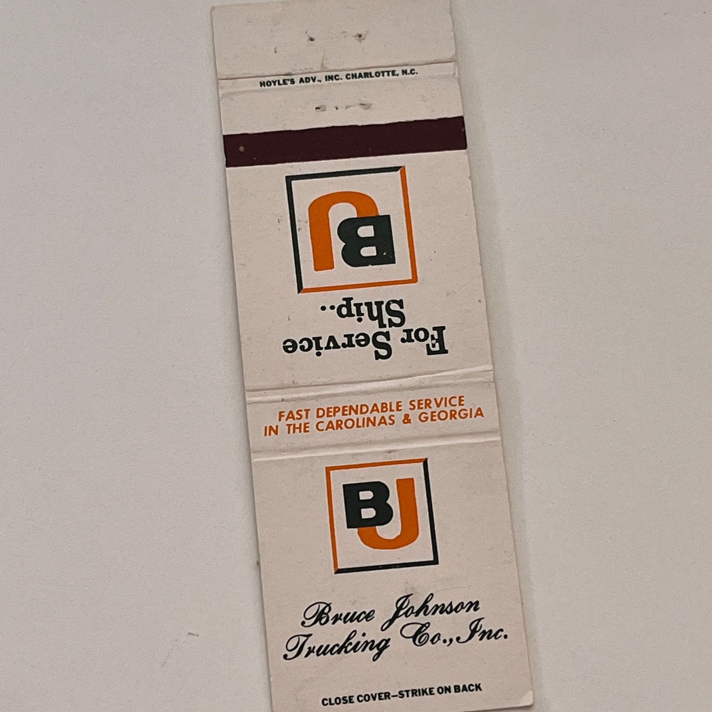 Bruce Johnson Trucking Co Inc Vintage Matchbook Cover TB6-MB2-2