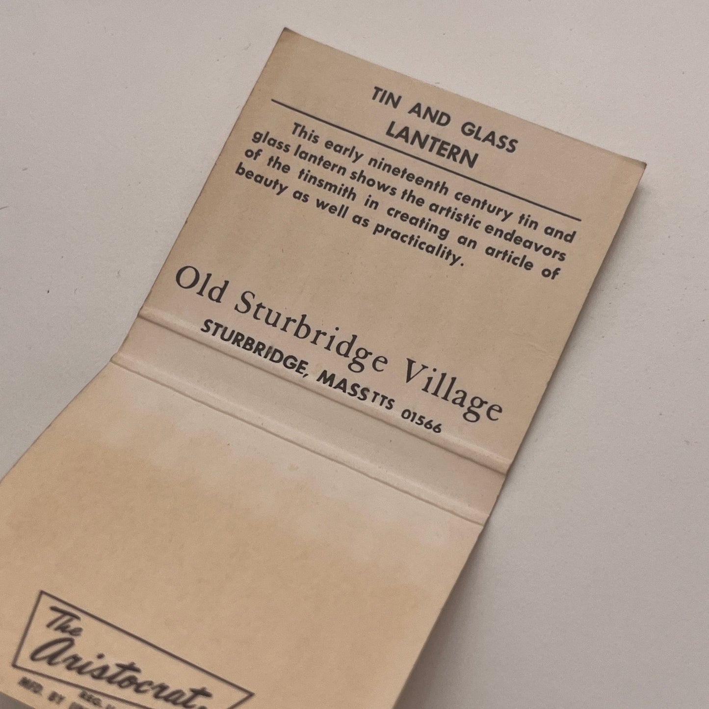 Old Sturbridge Village Tin and Glass Lantern Vintage Matchbook Cover TB8-MB2-3