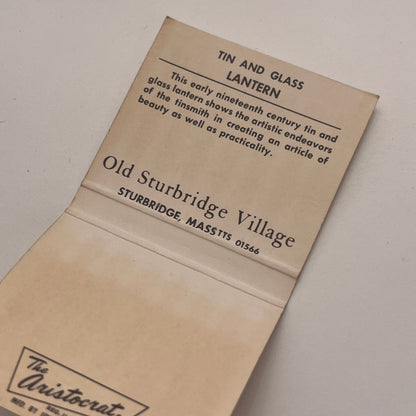 Old Sturbridge Village Tin and Glass Lantern Vintage Matchbook Cover MM4-2