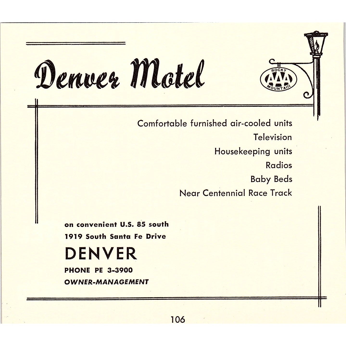 Cameron Motel, Denver Motel Denver CO 1958 Ad AG1-H1