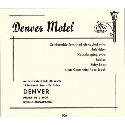 Cameron Motel, Denver Motel Denver CO 1958 Ad AG1-H1