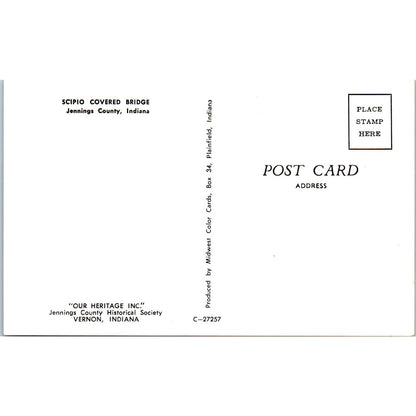 Scipio Covered Bridge Jennings County IN Vintage Covered Bridge Postcard PC16