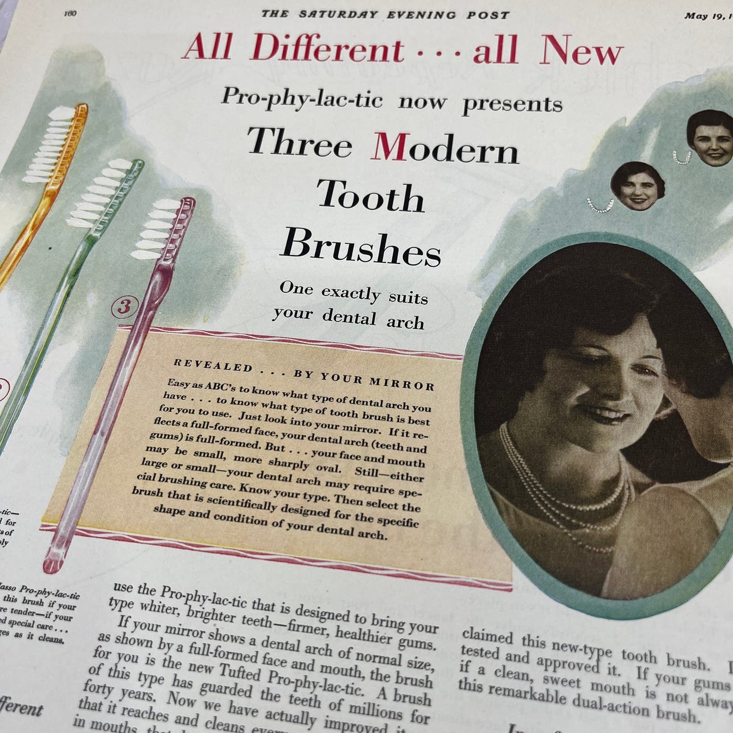 Pro-phy-lac-tic Tooth Brushes Florence MA 1928 Original Advertisement FL6-8
