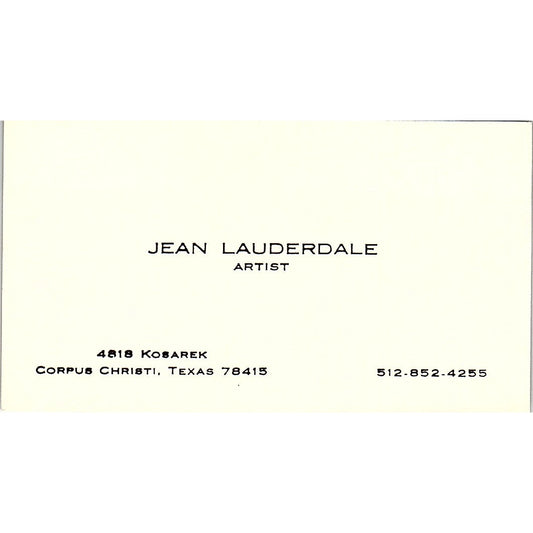 Jean Lauderdale Artist Corpus Christi TX Vintage Business Card SE3-B11