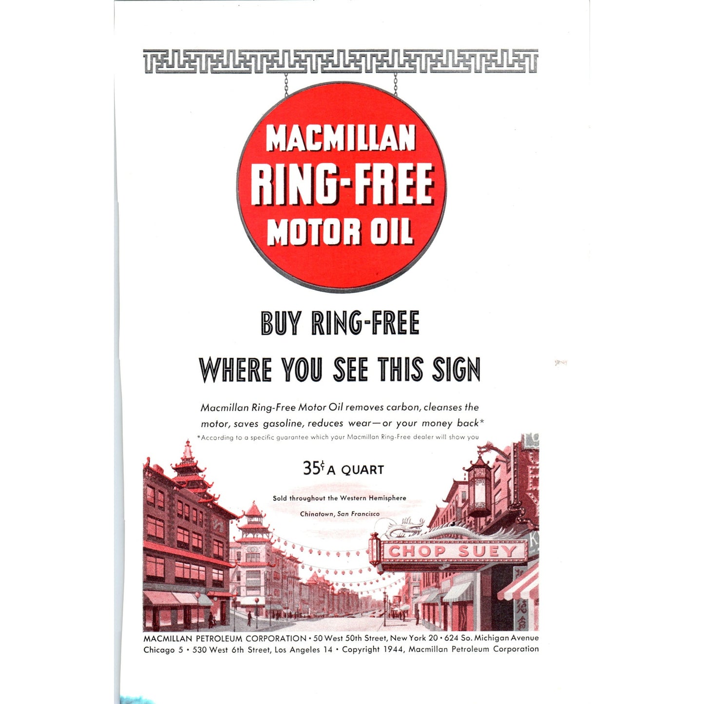 Macmillan Ring-Free Motor Oil - Chop Suey - Vintage Magazine Ad D18