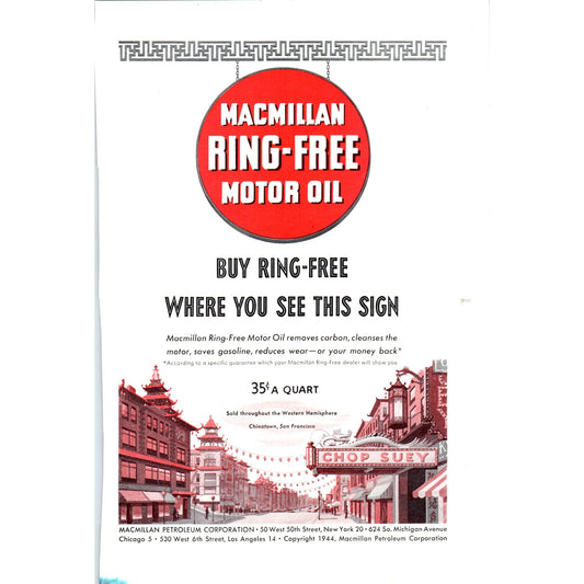 Macmillan Ring-Free Motor Oil - Chop Suey - Vintage Magazine Ad D18