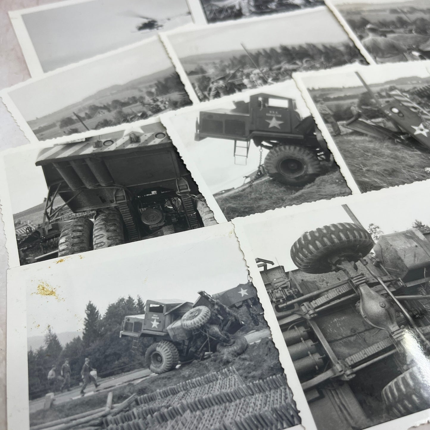Lot of 17 Photos Overturned Army Vehicle Postwar Germany c1954 Army TG7-AP4