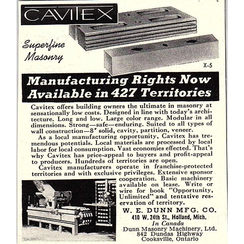 Cavitex Superfine Masonry W.E. Dunn Mfg Co Holland MI 1955 Ad AF9-M3